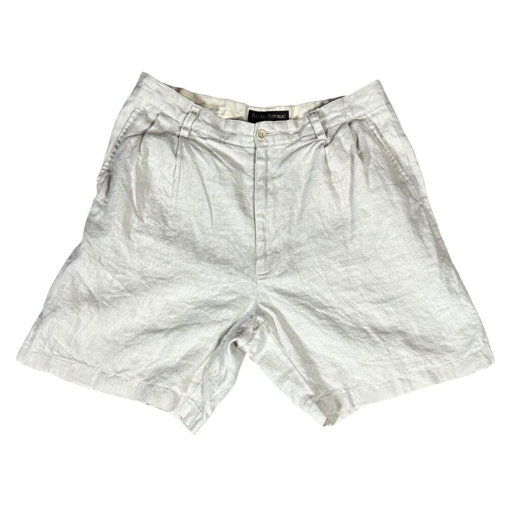 Vintage Banana Republic Shorts Size 34 Tan 100% Linen Y2K Preppy Classic Relaxed
